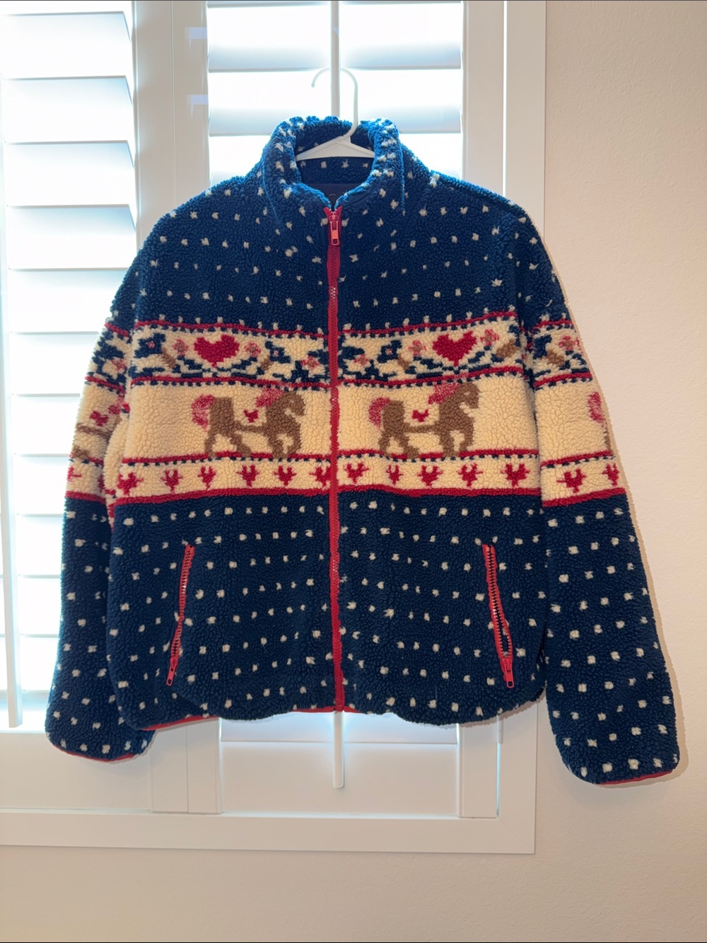 Cider Navy, Cream & Red Reindeer Sherpa Puffer Jacket